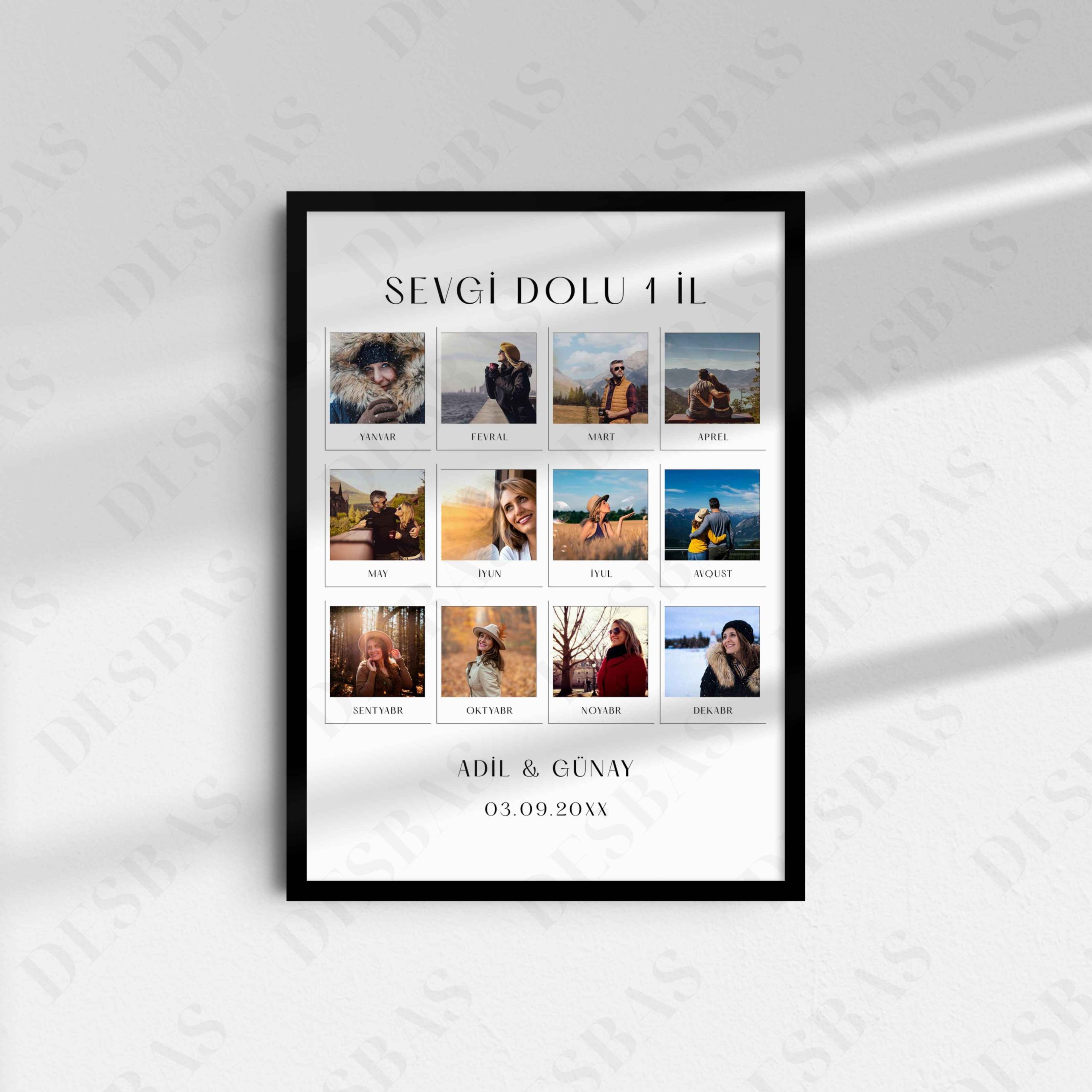 “Sevgi dolu 1 il” – 12 foto ilə fərdiləşdirilən, A4/A5 ölçülü çərçivəli poster. Sevdiyinizlə keçirdiyiniz bir ili ölümsüzləşdirən unikal Memorita dizaynı.