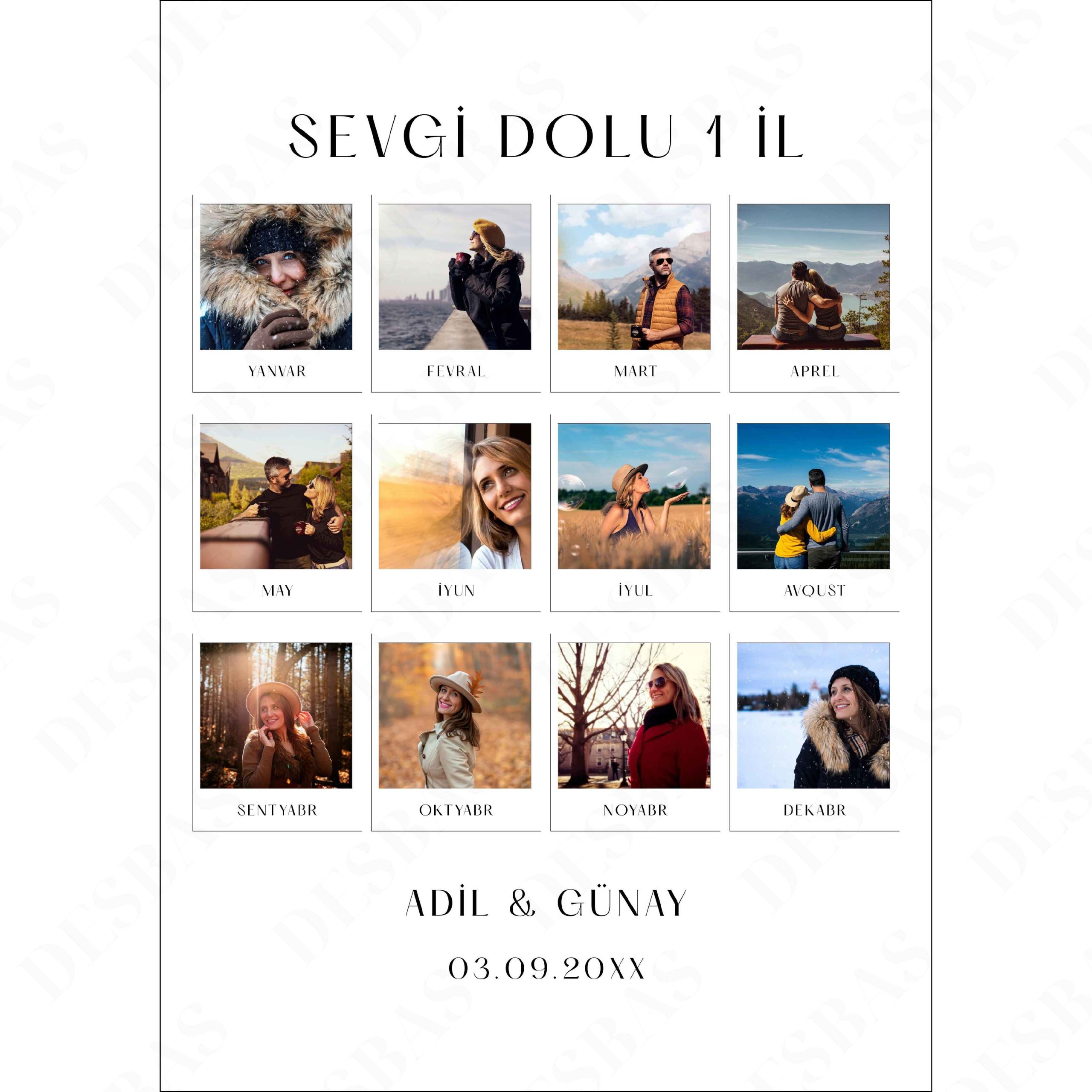 “Sevgi dolu 1 il” – 12 foto ilə fərdiləşdirilən, A4/A5 ölçülü çərçivəli poster. Sevdiyinizlə keçirdiyiniz bir ili ölümsüzləşdirən unikal Memorita dizaynı.