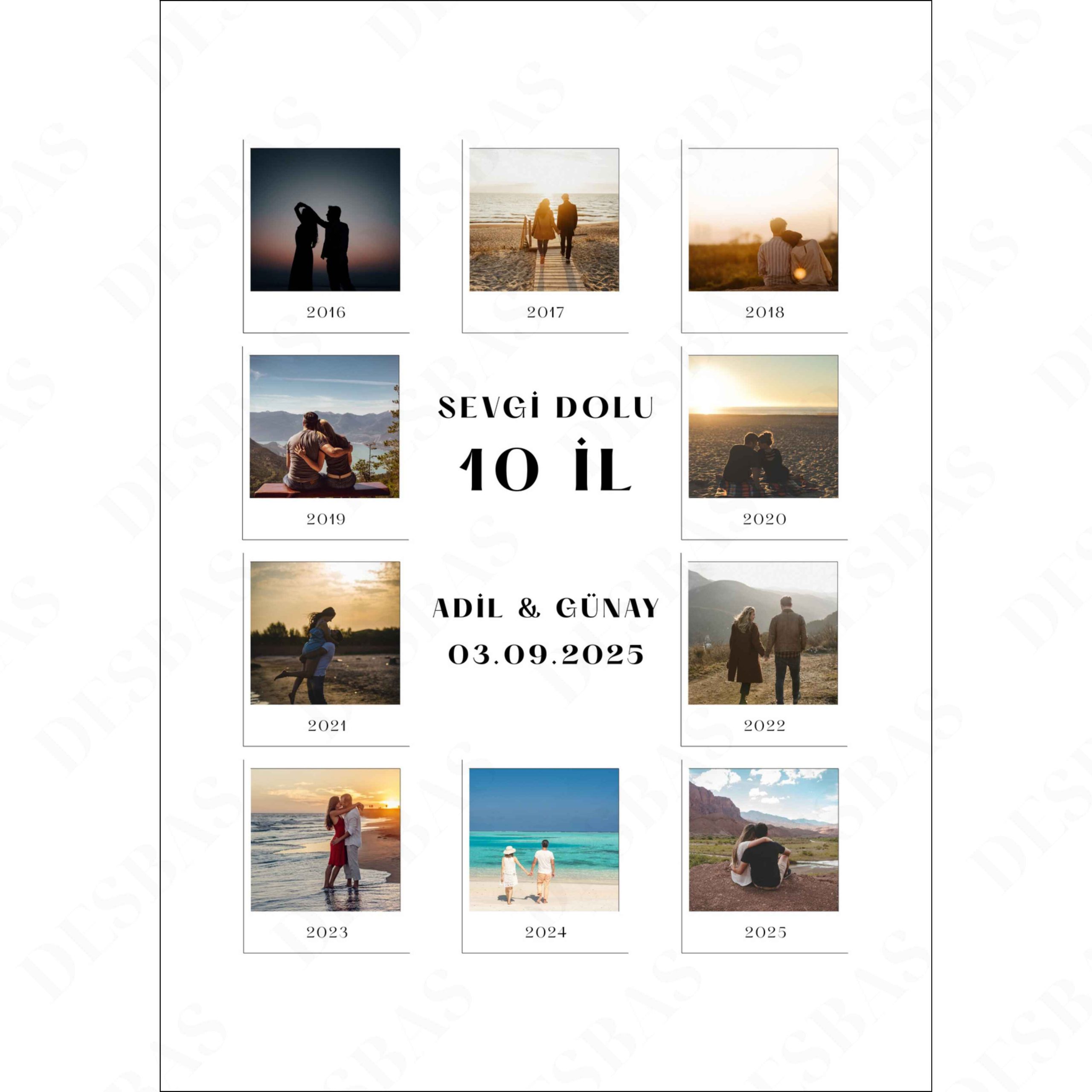 “Sevgi dolu 10 il” – 10 ilin fotolarını bir araya gətirən fərdiləşdirilmiş A4/A5 çərçivəli poster. Memorita dizaynı ilə yubiley və ildönümləri üçün ən dəyərli hədiyyə.