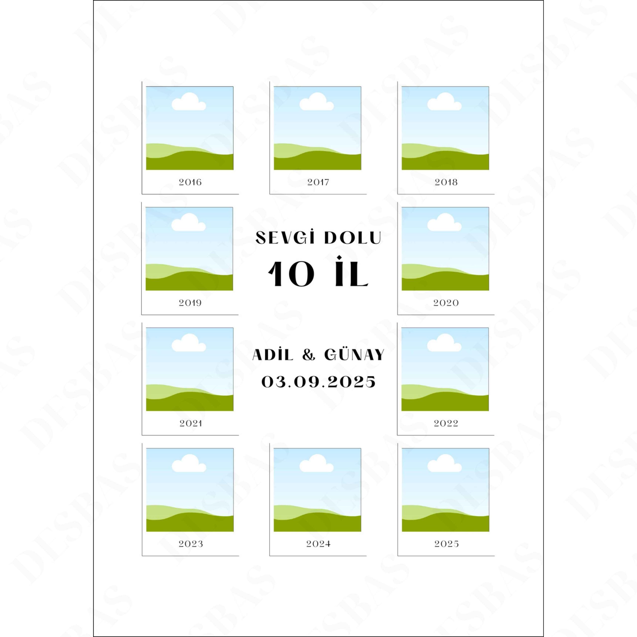 “Sevgi dolu 10 il” – 10 ilin fotolarını bir araya gətirən fərdiləşdirilmiş A4/A5 çərçivəli poster. Memorita dizaynı ilə yubiley və ildönümləri üçün ən dəyərli hədiyyə.