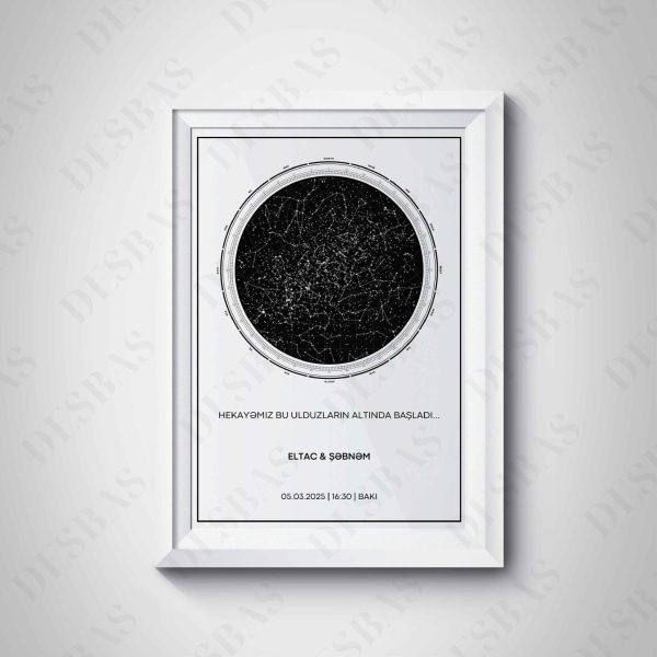 “Sevgimizin Ulduz Xəritəsi” – xüsusi gününüzün ulduz düzülüşünü əks etdirən, A4/A5 ölçülü çərçivəli poster. Memorita kolleksiyasına aiddir.